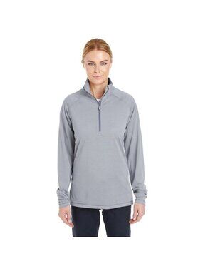 Womens Under Armour Loose Corp Stripe 1/4 Zip Long Sleeve Pullover LG Large Gray